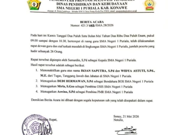 Dugaan Perselingkuhan, Dua Guru PPPK SMAN di Konawe Resmi Dinonaktifkan