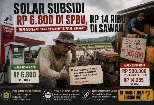 Petani Konawe Jadi Korban Rantai Distribusi, Solar Subsidi Dijual Hingga Rp14 Ribu per Liter
